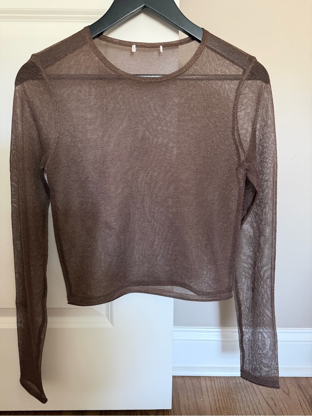 Sheer Brown Long-Sleeve Mesh Top - Women's